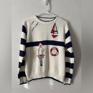 Alfred Dunner | Vintage White and Navy Sweater | Size Medium